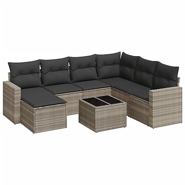 vidaXL 8-Tlg Garten-Sofagarnitur mit Kissen Hellgrau Poly Rattan 3251649 günstig online kaufen