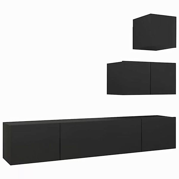 vidaXL TV-Schrank 4-tlg TV-Schrank-Set Schwarz Spanplatte TV-Konsole für Fe günstig online kaufen