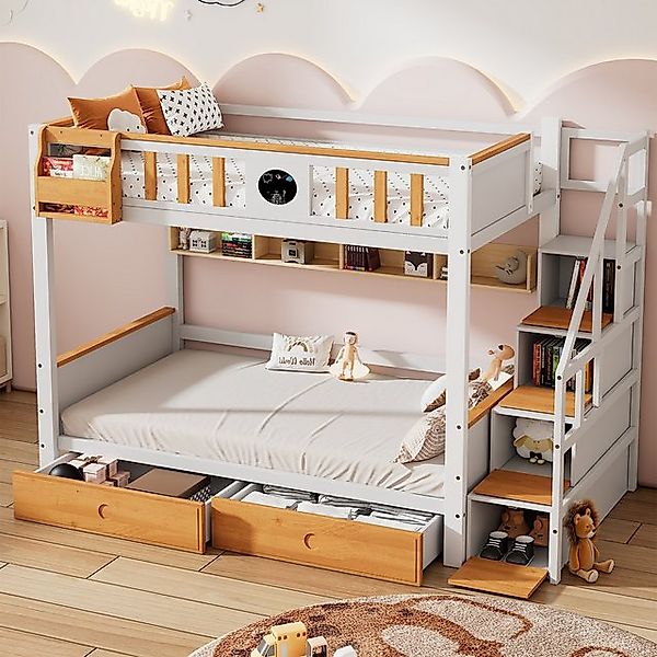 REDOM Etagenbett Kinderbett mit Fallschutzgitter und 2 Schubladen (mit 4 Sc günstig online kaufen