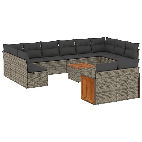 vidaXL 13-Tlg Garten-Sofagarnitur mit Kissen Grau Poly Rattan 3260534 günstig online kaufen