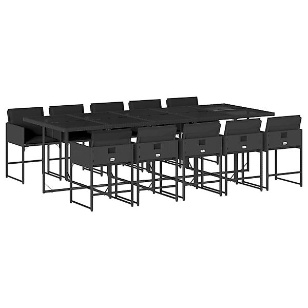 vidaXL 11-Tlg Garten-Essgruppe mit Kissen Schwarz Poly Rattan 3278057 günstig online kaufen