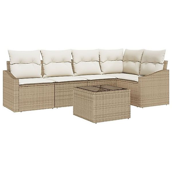 vidaXL Loungesofa 6-tlg. Garten-Sofagarnitur mit Kissen Braun Poly Rattan, günstig online kaufen