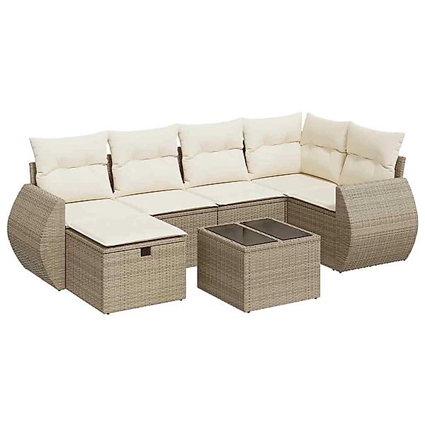 vidaXL 7-Tlg Garten-Sofagarnitur mit Kissen Beige Poly Rattan 3325594 günstig online kaufen