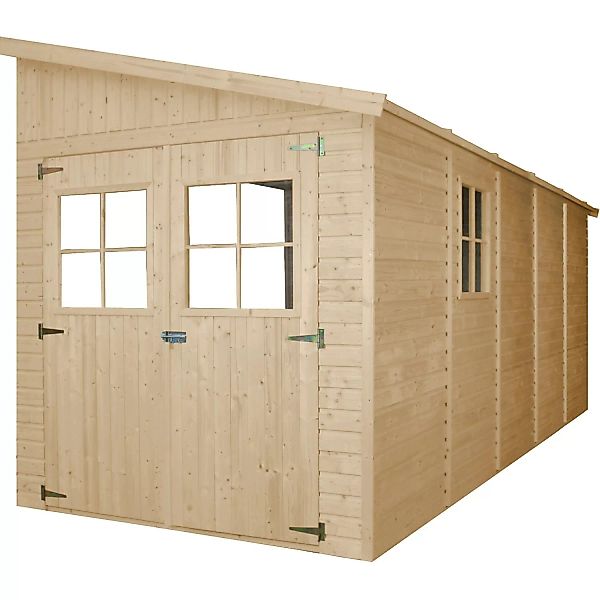 Timbela Anbau-Gartenhaus Holz M341+M341G 10 m² ohne Seitenwand mit Boden günstig online kaufen