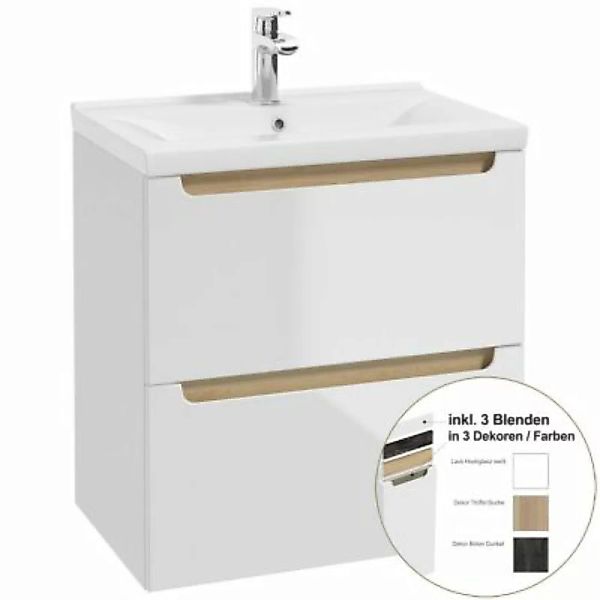 Lomadox Waschtischunterschrank mit Waschbecken SOFIA-107 in weiß, Hochglanz günstig online kaufen
