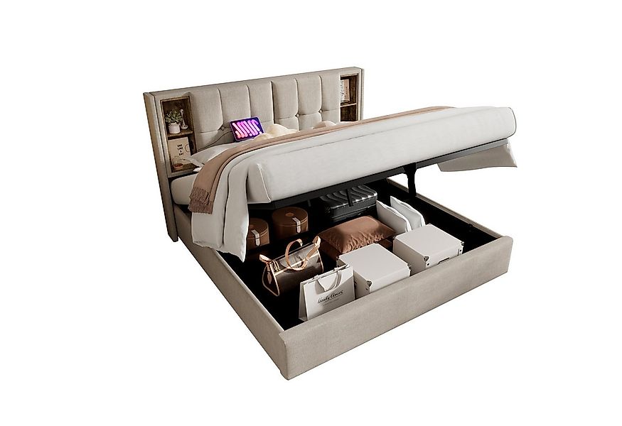 Flieks Polsterbett, Doppelbett mit Kabellosem Laden/USB/Typ-C + Stauraum Le günstig online kaufen