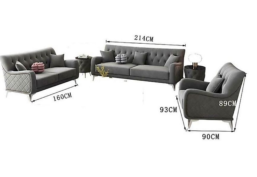 JVmoebel Sofa Luxus Graue Sofa Polstergarnitur Designer Möbel Stilvoll Neu, günstig online kaufen