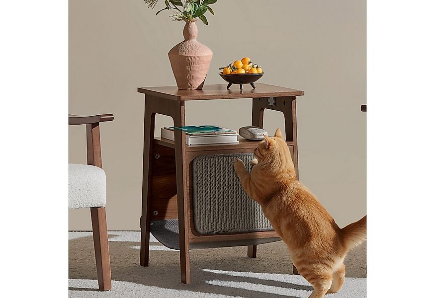 Yaheetech Beistelltisch mit Katzenbett & Kratzbrett, Sofatisch Mehrzweckmöb günstig online kaufen