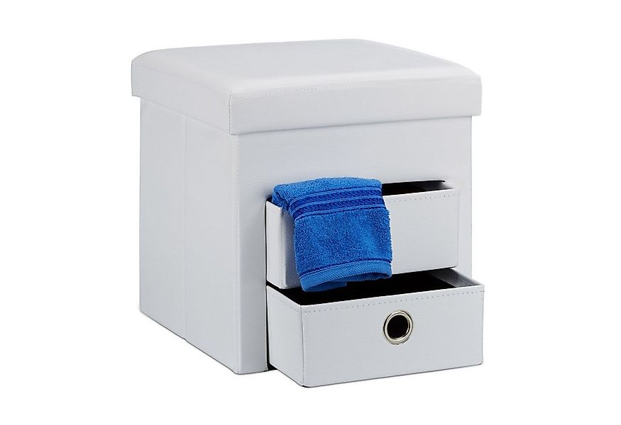 relaxdays Sitzhocker aus Kunstleder mit 2 Fäch, weiß günstig online kaufen