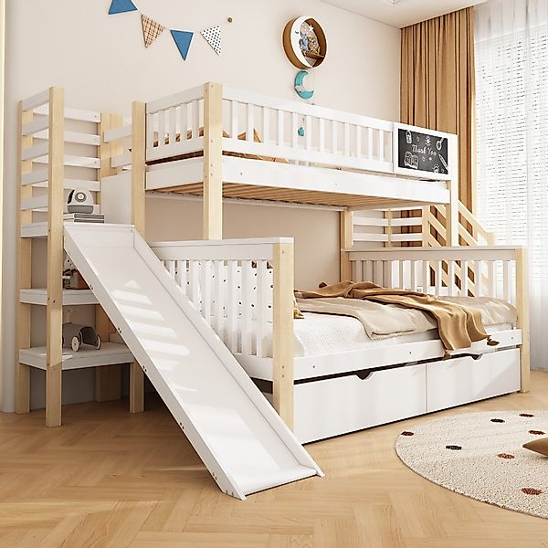 Flieks Etagenbett, Kinderbett 90x200cm+140x200cm mit Tafel, günstig online kaufen