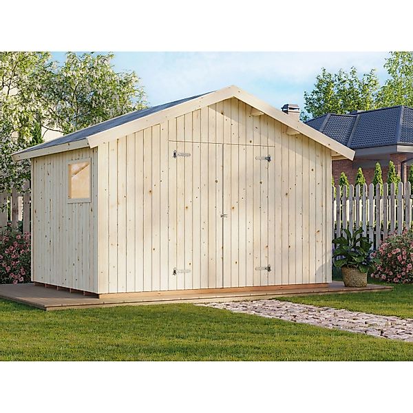 Palmako Gerätehaus Nils 348 x 239 cm Lackiert Hellgrau FSC® günstig online kaufen