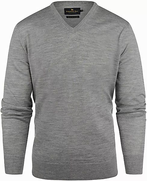 Steppin' Out Pullover V-Ausschnitt Merinowolle Melange Grau - Größe 3XL günstig online kaufen