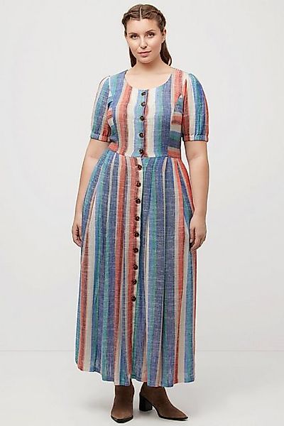 Ulla Popken Dirndl Midikleid Leinenmix Taschen Rundhals Puff-Halbarm günstig online kaufen