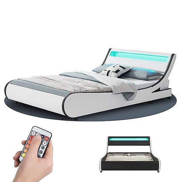 Juskys Polsterbett Valencia, 180 x 200 cm, Doppelbett mit Lattenrost, LED-B günstig online kaufen