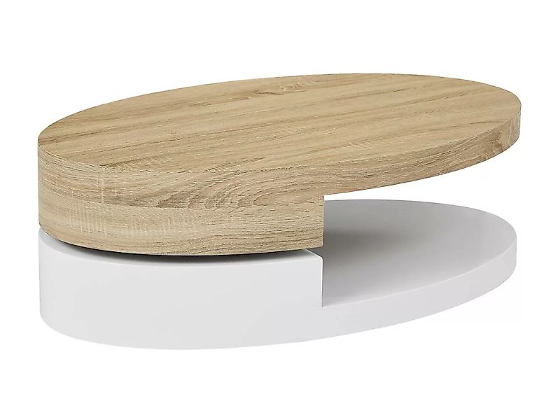 Couchtisch mit  drehbarer Tischplatte - MDF - Naturfarben &  Weiß - VITALY günstig online kaufen