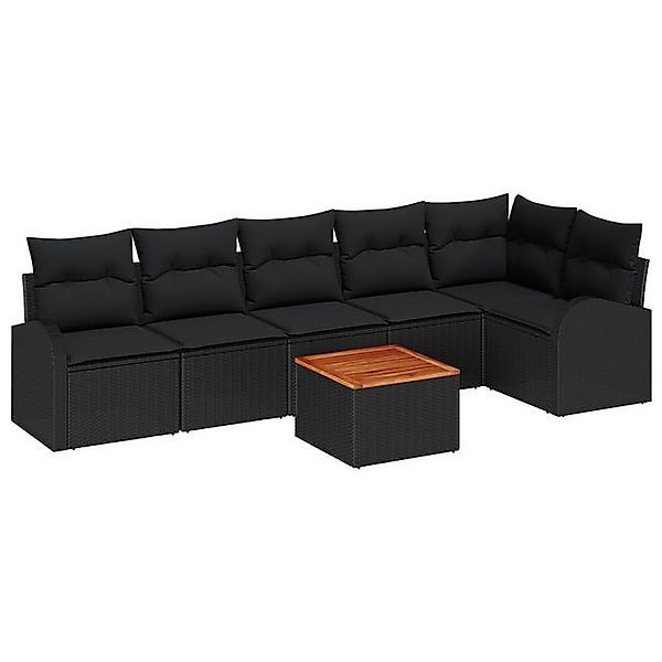 vidaXL Loungesofa 7-teiliges Garten Sofa Set mit Kissen Schwarz Poly Rattan günstig online kaufen