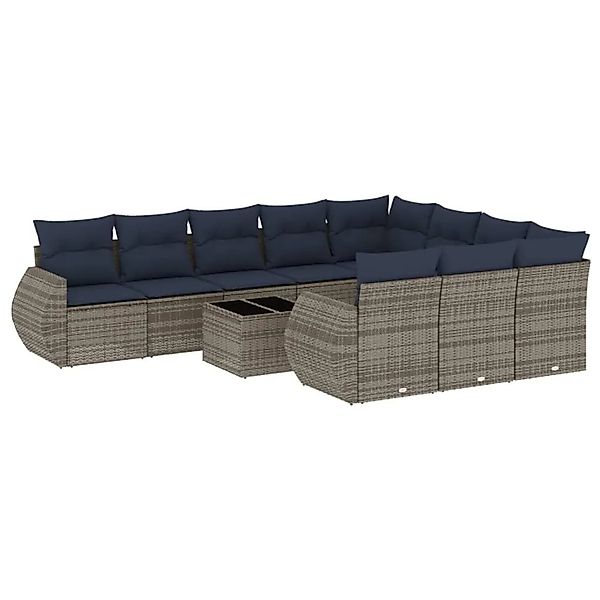 vidaXL 11-Tlg Gartensofa-Set mit Kissen Grau Polyrattan 3221900 günstig online kaufen