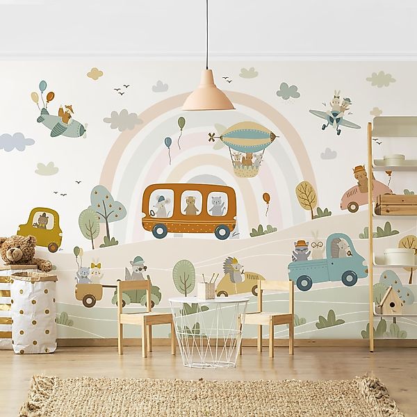Bilderdepot24 Kindertapete Tiere Verkehr Kinderzimmer Ballon, günstig online kaufen