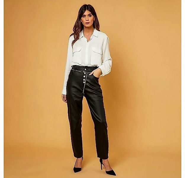 Ital-Design Lederimitathose Damen Freizeit Kette Stretch Hose in Lederoptik günstig online kaufen