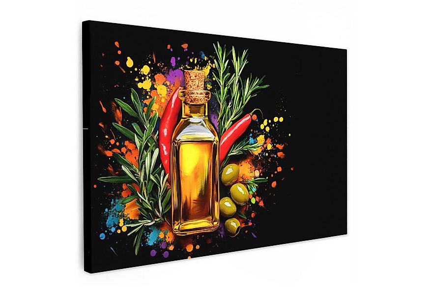 OneMillionCanvasses® Leinwandbild Olivenöl - Graffiti - Pfeffer - Oliven - günstig online kaufen