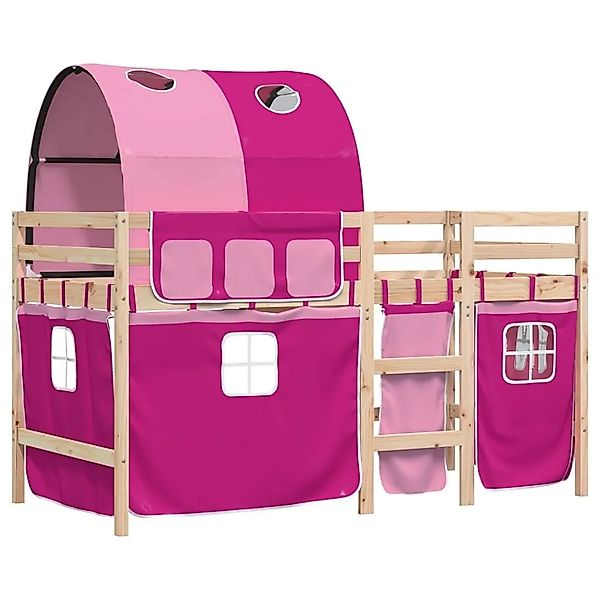 vidaXL Kinderhochbett mit Tunnel Rosa 90x190 cm Massivholz Kiefer 3283855 günstig online kaufen
