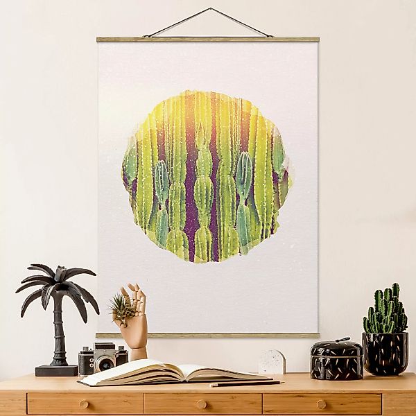 Stoffbild Blumen mit Posterleisten - Hochformat Wasserfarben - Kaktus Wand günstig online kaufen