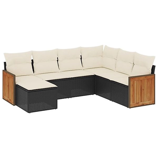 vidaXL 7-Tlg Garten-Sofagarnitur mit Kissen Schwarz Poly Rattan 3227883 günstig online kaufen
