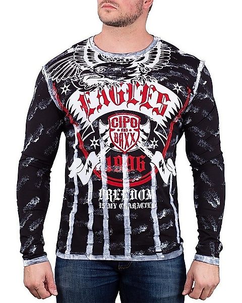 Cipo & Baxx Longsleeve Herren regular fit Hemd BA-CL493 Black L mit diverse günstig online kaufen