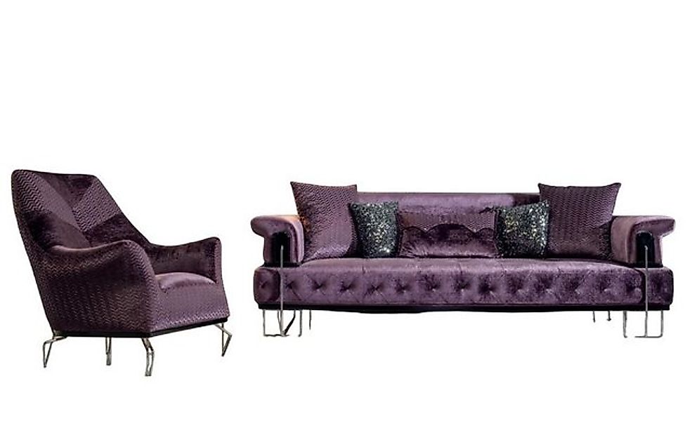 JVmoebel Sofa Lila Couch Sofa Garnitur 3+1 Sitz Chesterfield Wohnzimmer Pol günstig online kaufen