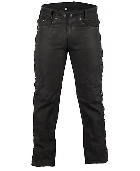 MDM Lederhose Herren Bikerjeans Lederhose Nubuk schwarz seitlich geschnürt günstig online kaufen