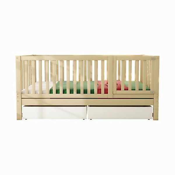 Flieks Kinderbett, Holzbett Einzelbett Rausfallschutz 2 Schubladen 90x200cm günstig online kaufen