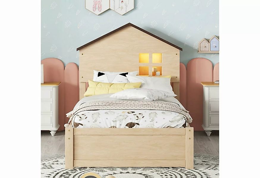 XDeer Kinderbett 90*200cm hausförmiges Kinderbett, flaches Bett, Natur, kle günstig online kaufen