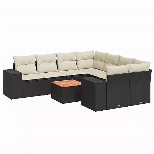 vidaXL 9-tlg Garten-Sofagarnitur mit Kissen Schwarz Poly Rattan Modell 85 günstig online kaufen