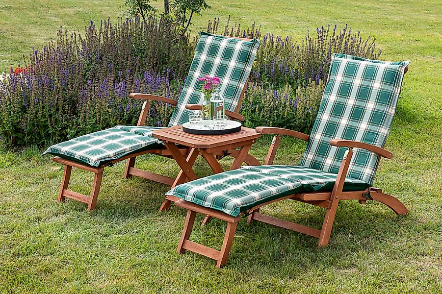 MERXX Gartensessel "Deckchair", (Set, 5 St., 2x Sessel, 2x Auflage, 1x Klap günstig online kaufen