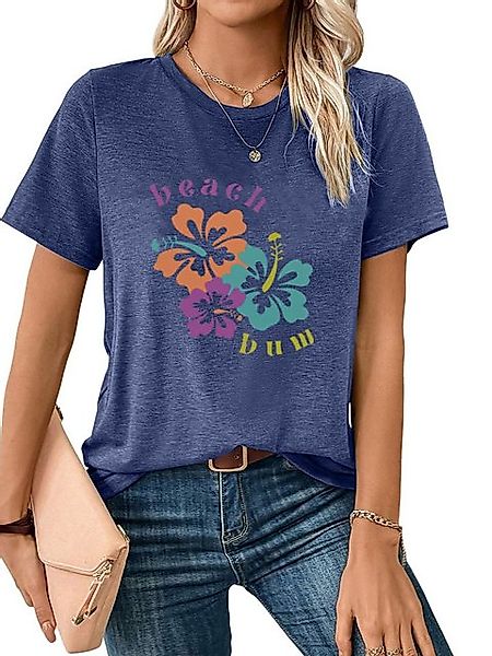 PYL Print-Shirt Damen Sommershirt Kurzarm mit Blumen Ausgefallene Tees Bequ günstig online kaufen