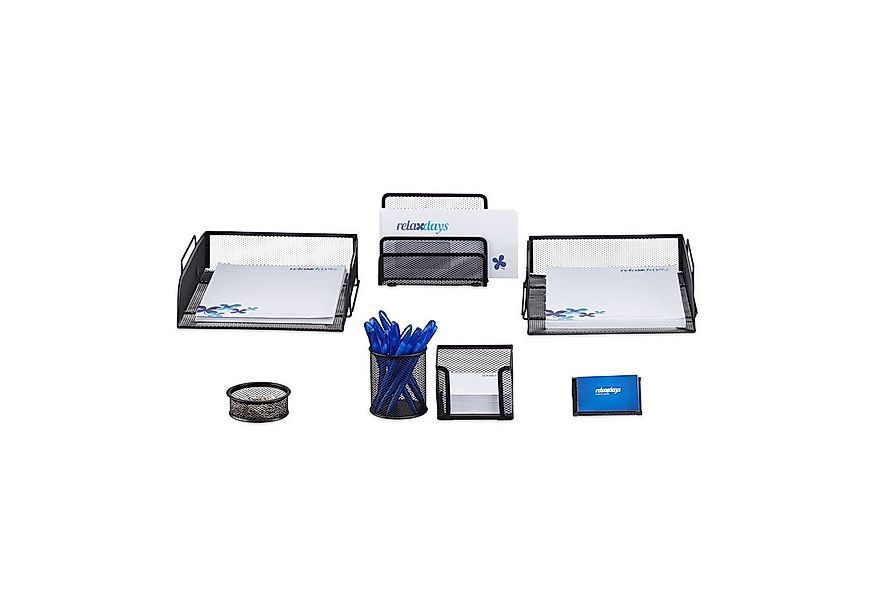 relaxdays Schreibtischaufsatz Schreibtisch Organizer Set, 7-teilig, schwarz günstig online kaufen