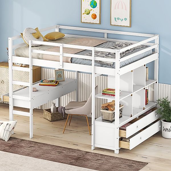Merax Hochbett mit Schreibtisch und Regal günstig online kaufen