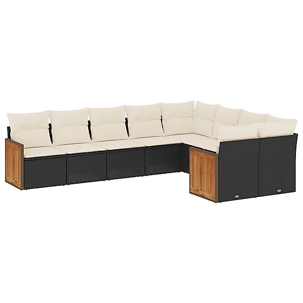 vidaXL 9-Tlg Garten-Sofagarnitur mit Kissen Schwarz Poly Rattan 3260383 günstig online kaufen