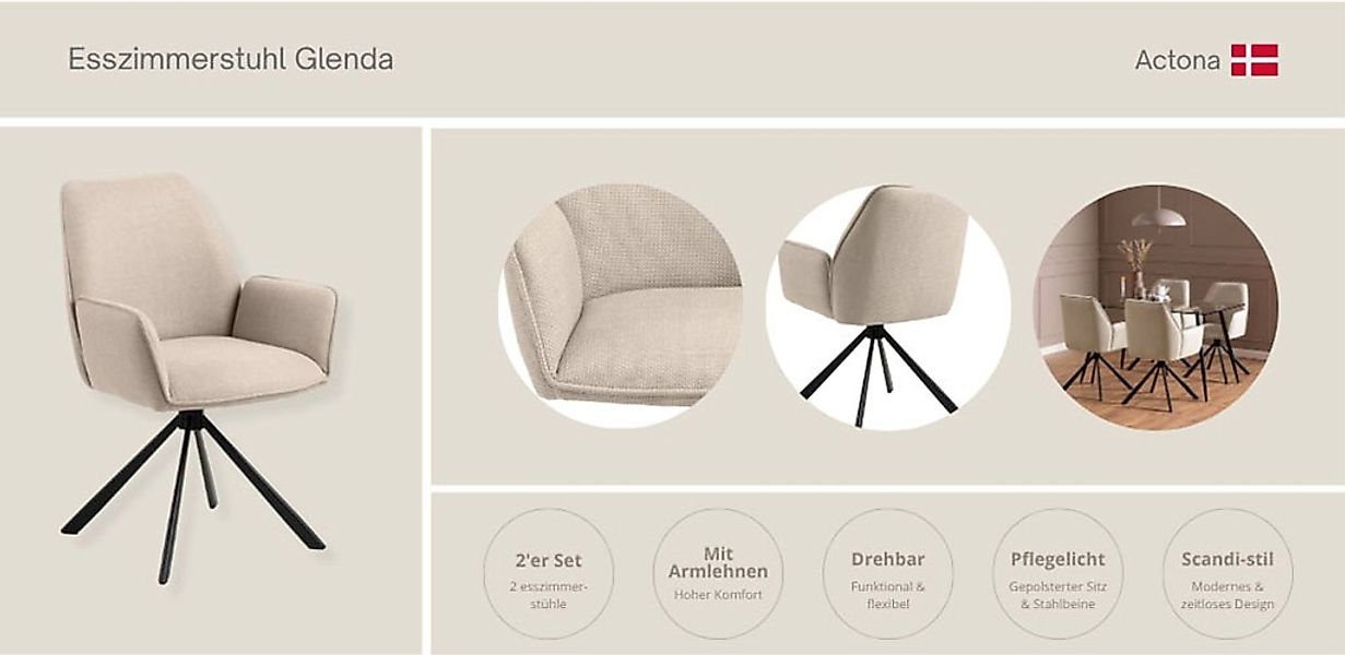 ACTONA GROUP Esszimmerstuhl »Glenda, gepolsterter komfortabel Stuhl mit Arm günstig online kaufen