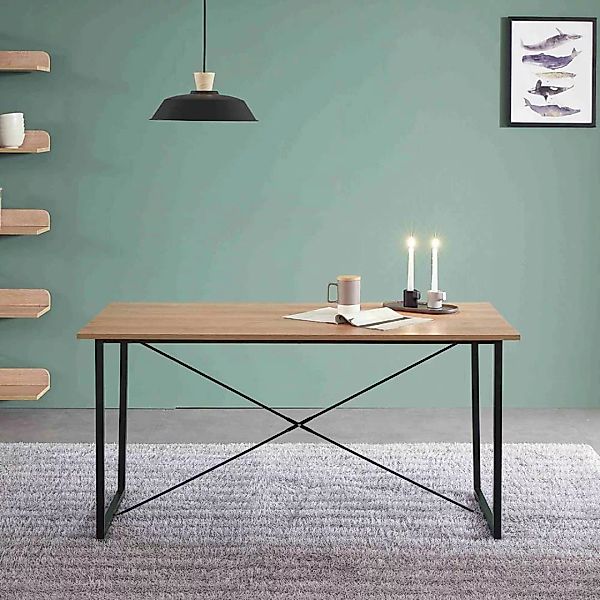 Esszimmer Tisch in Akaziefarben und Schwarz 140 cm breit günstig online kaufen