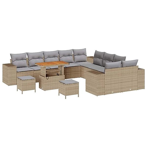 vidaXL Garten-Sofa-Set Höhenverstellbar 13-Tlg Beige Poly Rattan 3362067 günstig online kaufen