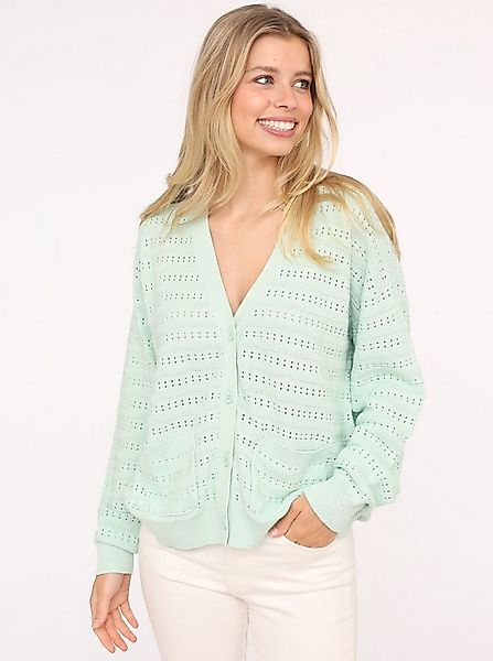 Zwillingsherz Strickjacke Lochstrick-Muster, Langarm, Knöpfe, V-Ausschnitt, günstig online kaufen