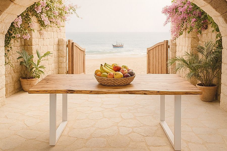 SAM® Baumkantentisch White_Beach, Akazienholz, Baumkante, Metallgestell günstig online kaufen