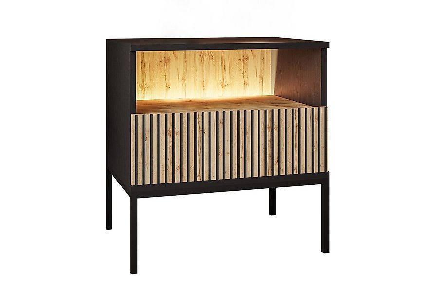 Lookway Nachttisch ECLIPSE S54 Nachtschrank mit Beleuchtung Eiche schwarz w günstig online kaufen