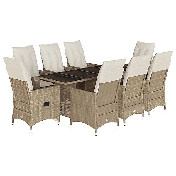 vidaXL 9-Tlg Garten-Essgruppe mit Kissen Beige Poly Rattan 3276810 günstig online kaufen