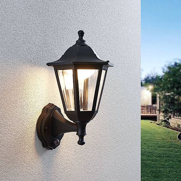 Lindby LED-Außenwandlampe Iavo, Sensor, schwarz, 38 cm, IP44 günstig online kaufen
