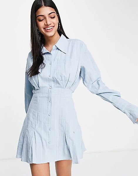 Urban Revivo – Kurzes Hemdkleid in Blau günstig online kaufen