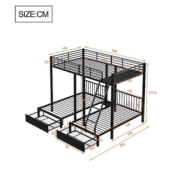 STILVORA Etagenbett Doppelbett 140x200 mit zwei 90x200 Jugendbett Einzelbet günstig online kaufen