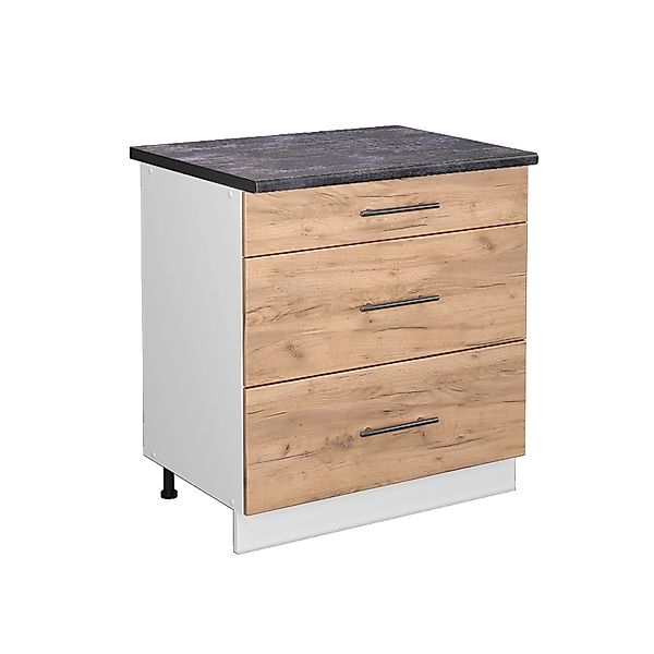 Vicco Küchenunterschrank Fame-Line Goldkraft Eiche/Weiß 80 cm mit 3 Schubla günstig online kaufen