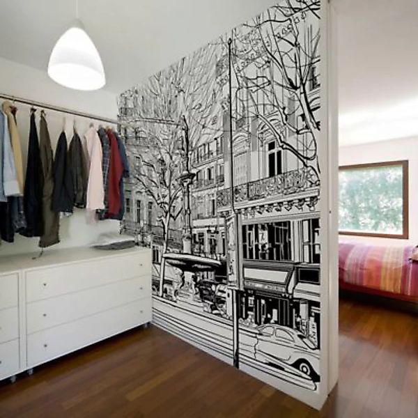 artgeist Fototapete Sketch of parisian fountain schwarz/weiß Gr. 300 x 231 günstig online kaufen